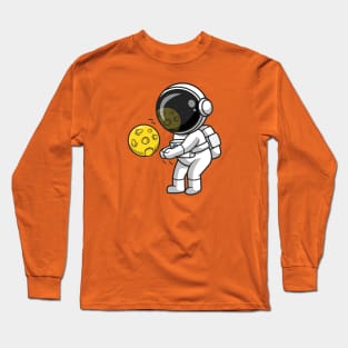 Cute Astronaut Playing Volleyball Moon Cartoon Long Sleeve T-Shirt